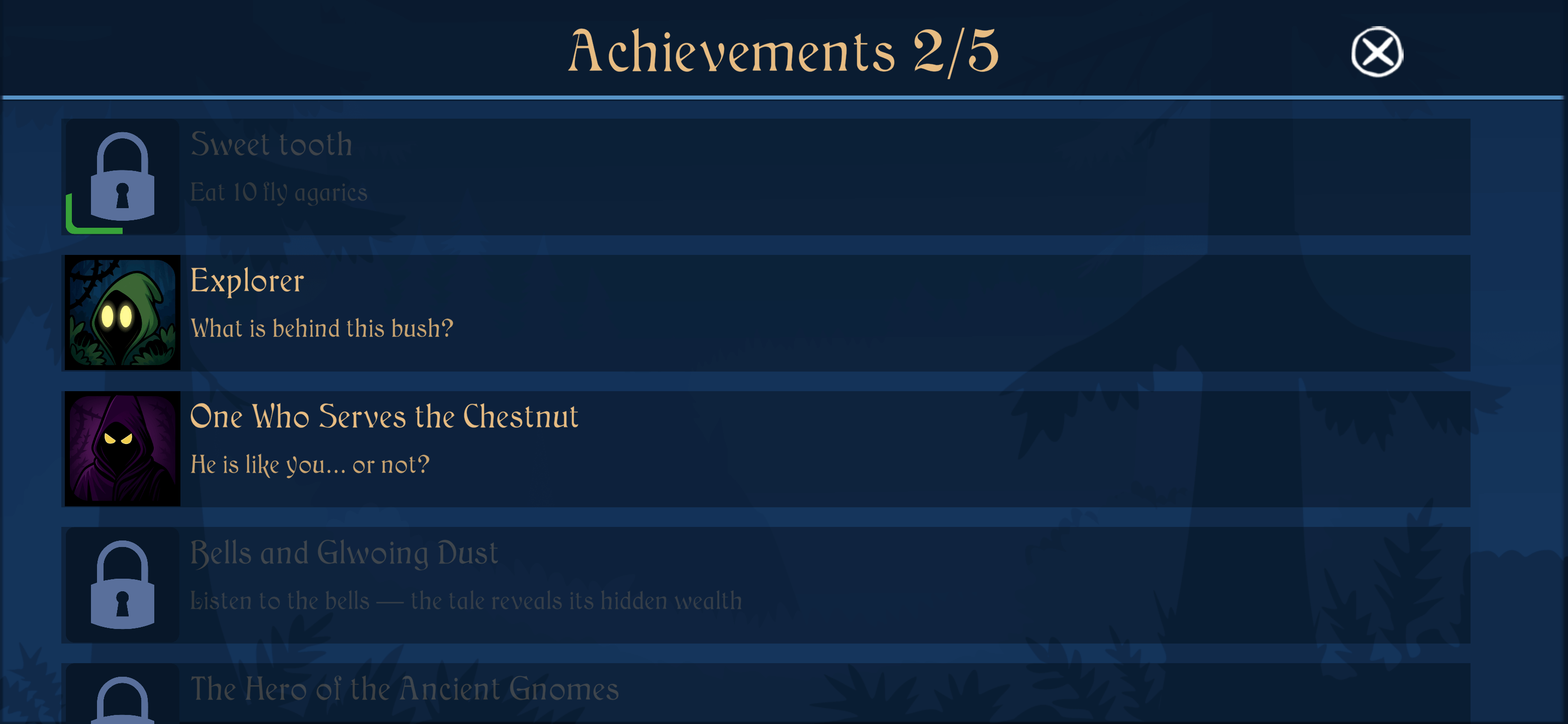 Achievement screen with details
