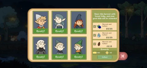 Forest folk requests and resource rewards in Lumen Grove
