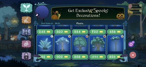 Game shop showing magical plants and exclusive spooky decorations